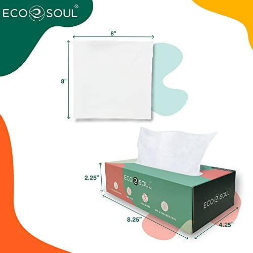 Eco Soul Bamboo Premium Pacium Kiftue Cube Box 4800 Count | 48 חבילה של 100 | רקמת נייר פנים היפואלרגנית, ידידותית